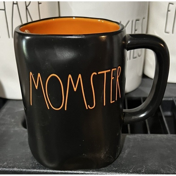 Rae Dunn Other - Rae Dunn Halloween "MOMSTER" Ceramic Mug Black Orange Inside *